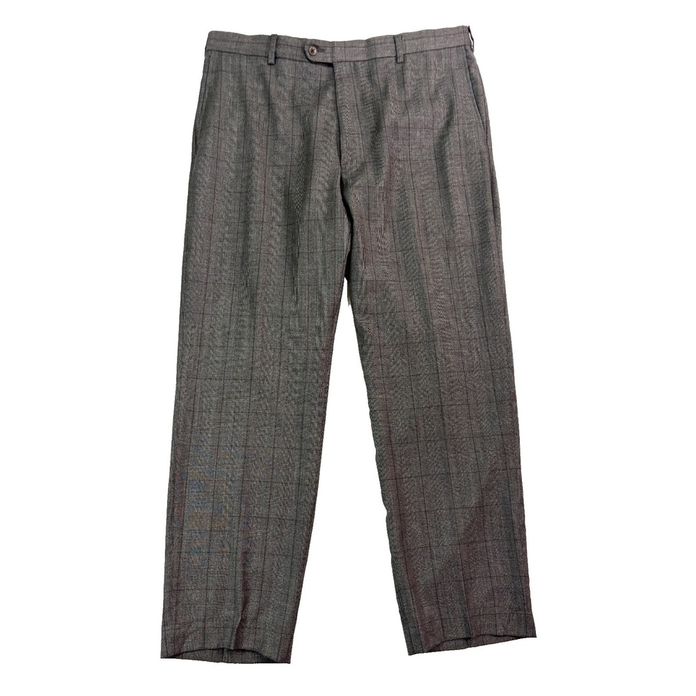 Joseph Abboud Loro Piana 38x30‎ Gray Brown Windowpane Plaid Flannel Wool Pants